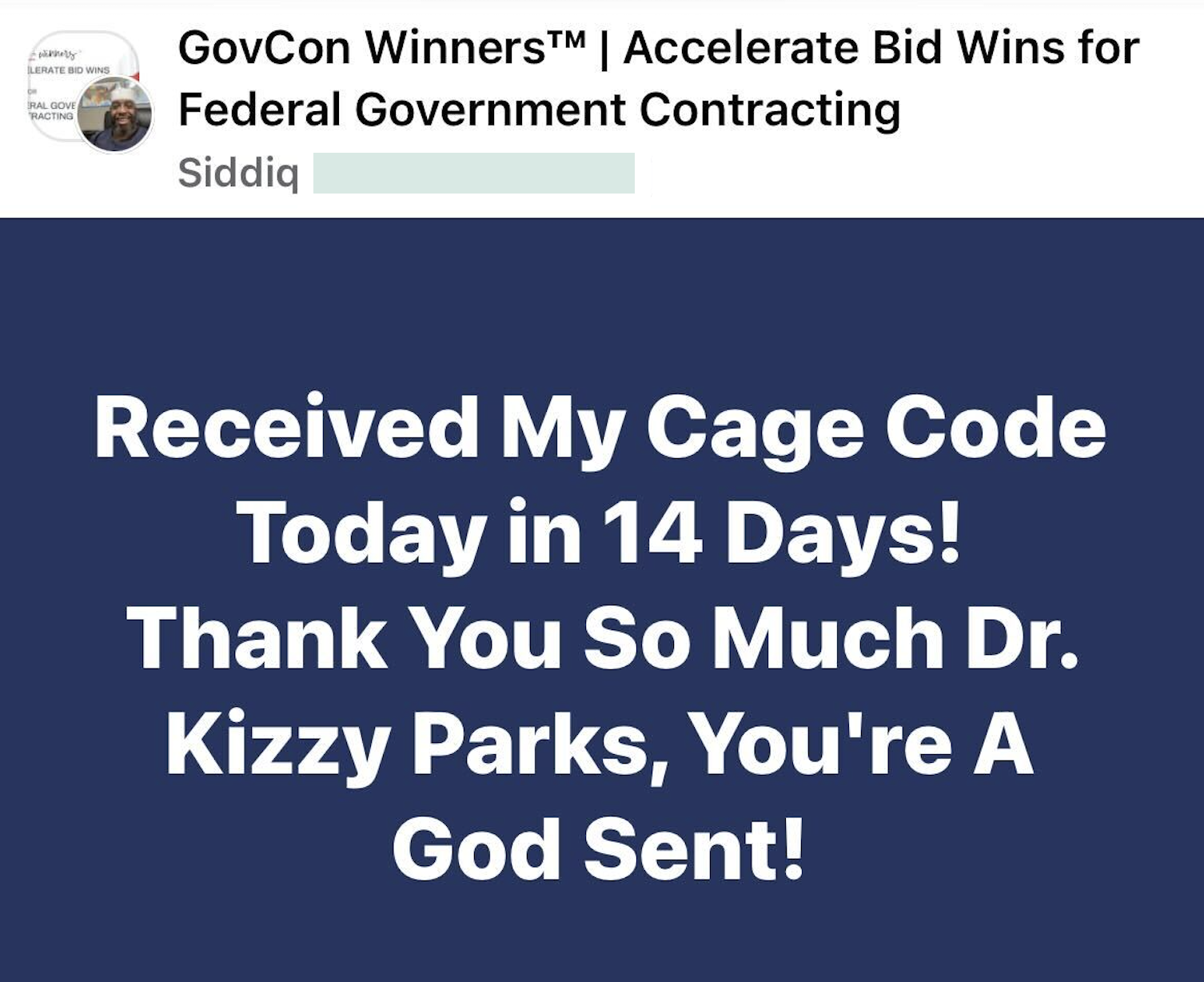 A message that says, i received my cage code today in 12 days thank you so much dr dr dr .